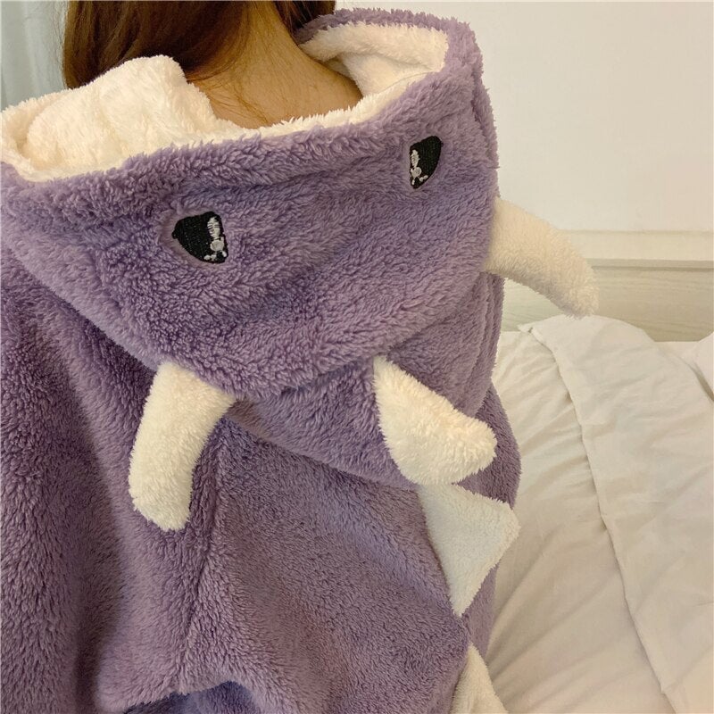 Kawaii Pastel Dragon Plush Hoodie Blanket-Enchanted peach