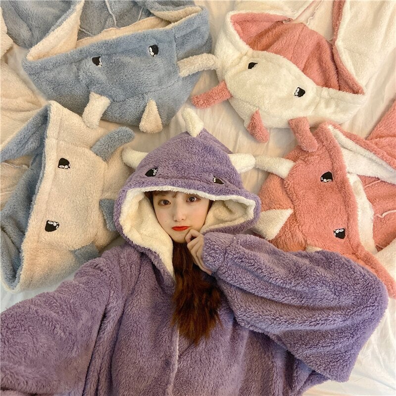 Kawaii Pastel Dragon Plush Hoodie Blanket-Enchanted peach