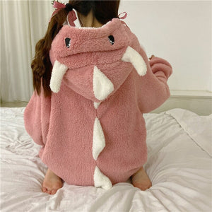 Kawaii Pastel Dragon Plush Hoodie Blanket-Enchanted peach