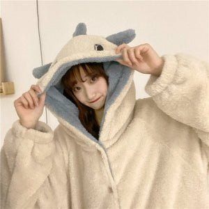 Kawaii Pastel Dragon Plush Hoodie Blanket-Enchanted peach