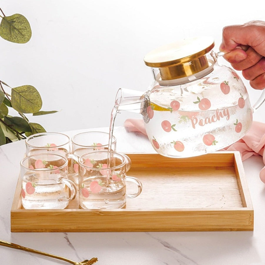 Kawaii Peach Glass Kettle and Cups Set-Enchanted peach