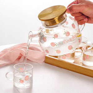 Kawaii Peach Glass Kettle and Cups Set-Enchanted peach