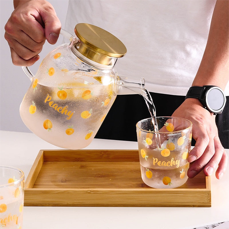 Kawaii Peach Glass Kettle and Cups Set-Enchanted peach