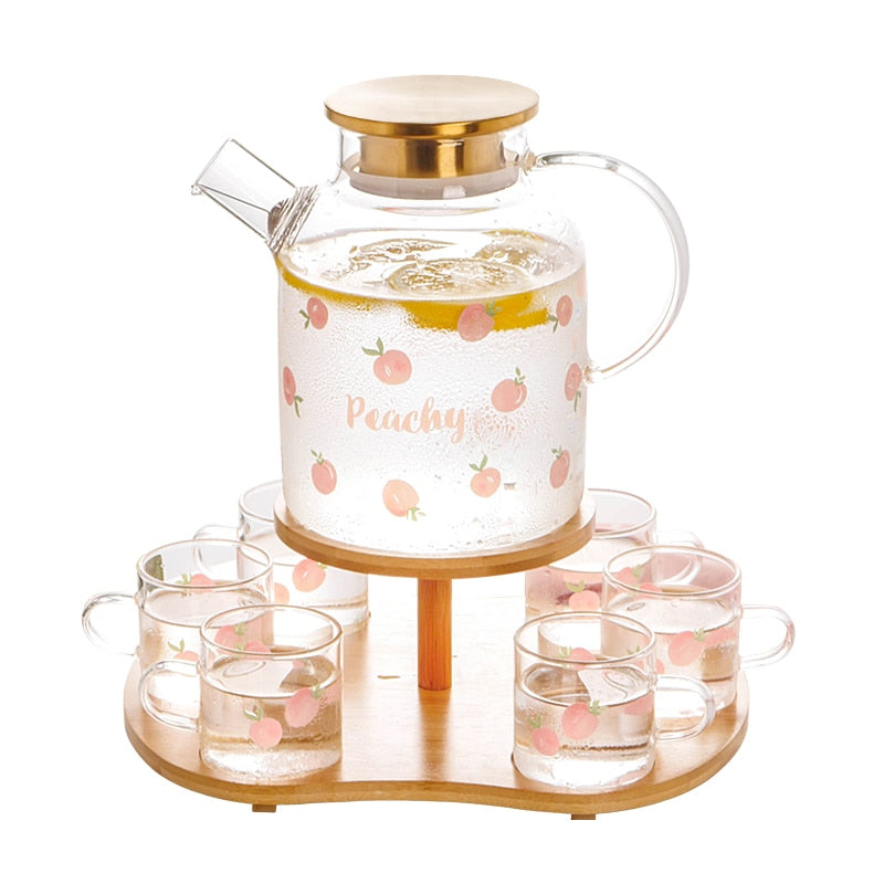 Kawaii Peach Glass Kettle and Cups Set-Enchanted peach