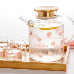 Kawaii Peach Glass Kettle and Cups Set-Enchanted peach