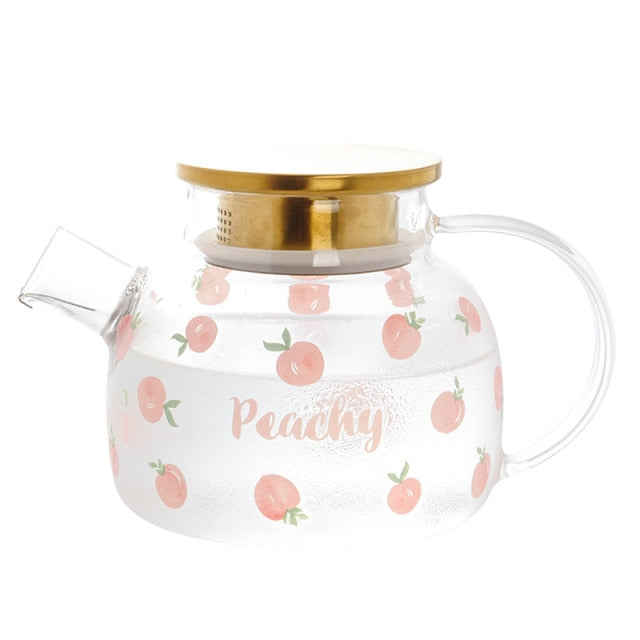 Kawaii Peach Glass Kettle and Cups Set-Enchanted peach