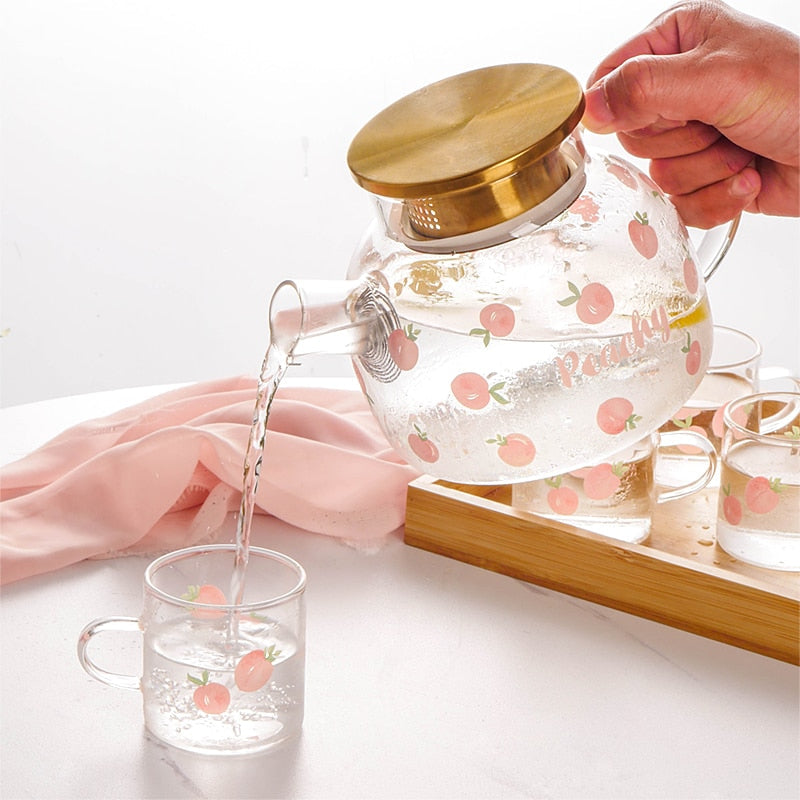 Kawaii Peach Glass Kettle and Cups Set-Enchanted peach