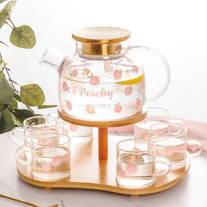 Kawaii Peach Glass Kettle and Cups Set-Enchanted peach