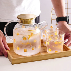 Kawaii Peach Glass Kettle and Cups Set-Enchanted peach