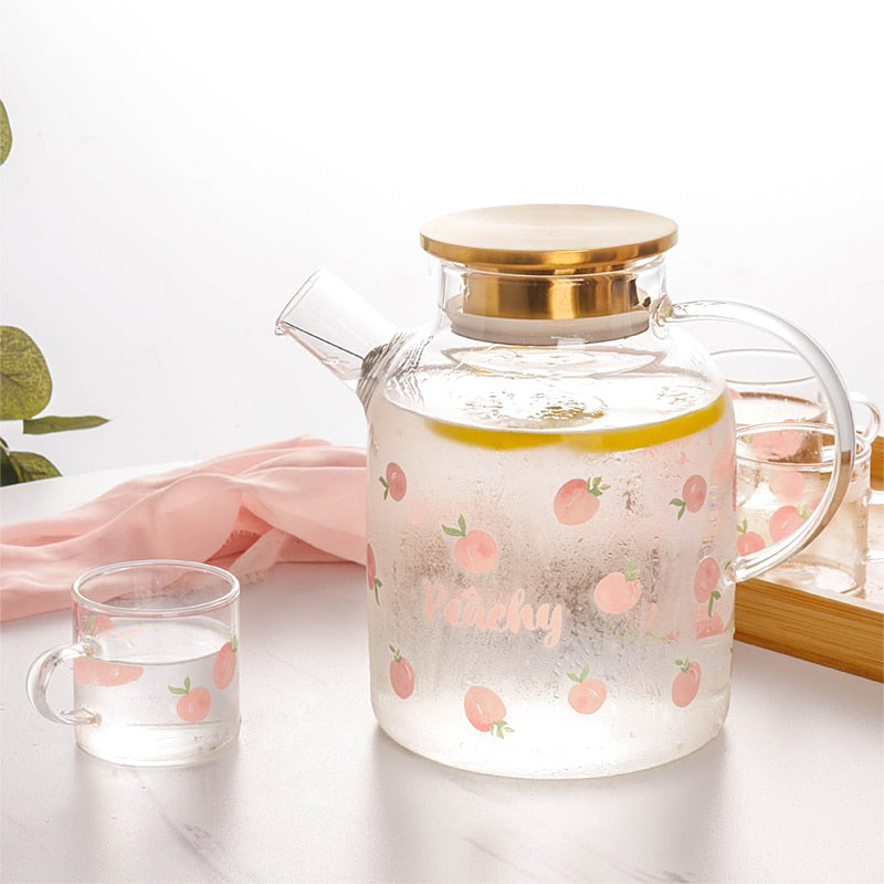 Kawaii Peach Glass Kettle and Cups Set-Enchanted peach