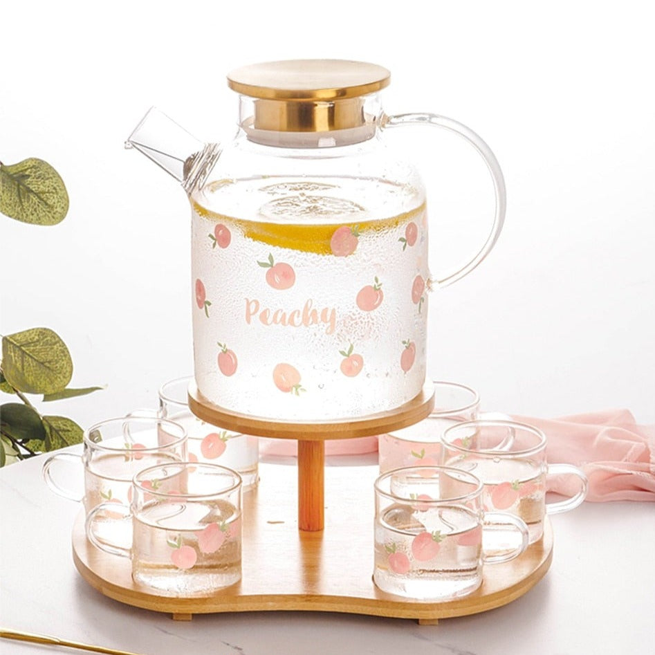 Kawaii Peach Glass Kettle and Cups Set-Enchanted peach