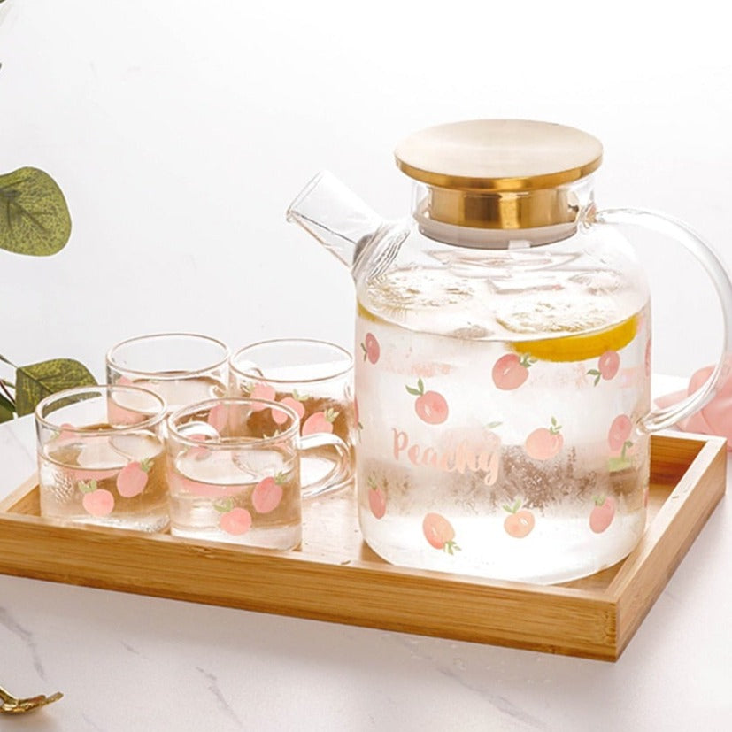 Kawaii Peach Glass Kettle and Cups Set-Enchanted peach