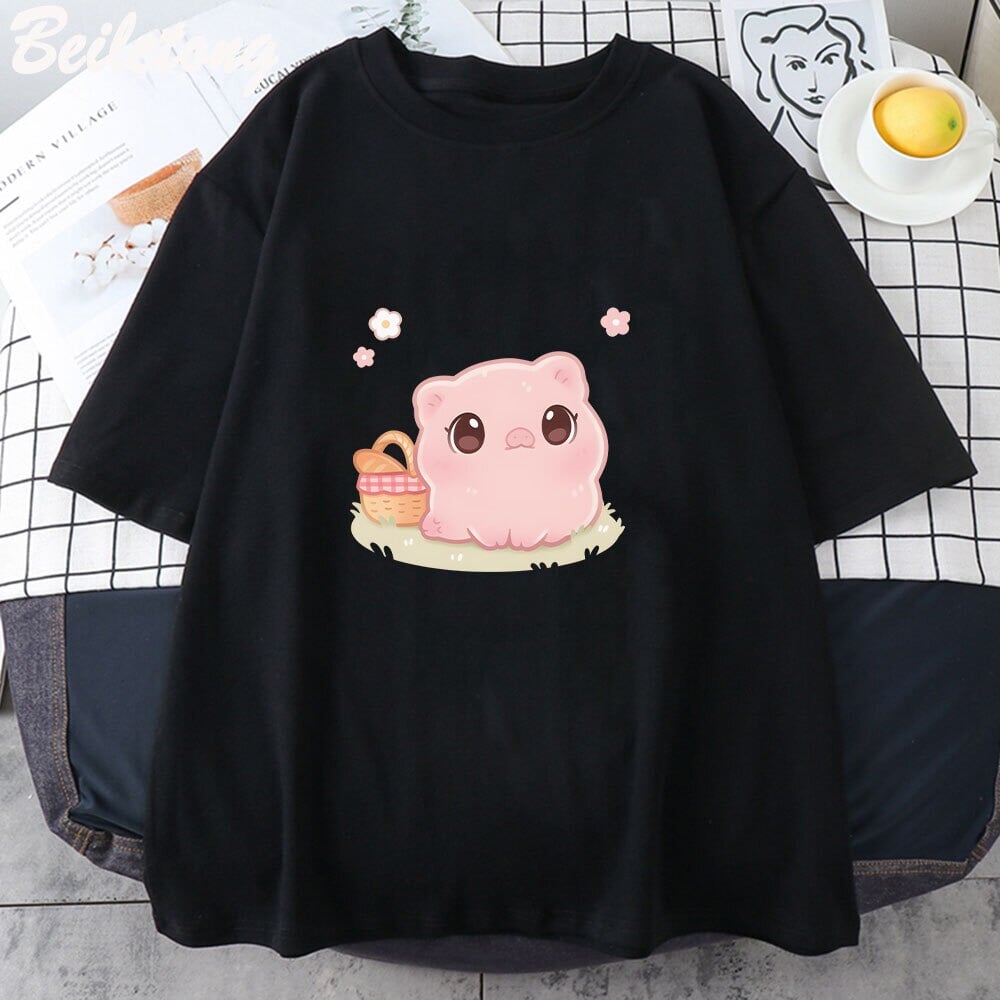 Kawaii Piggy Unisex Tee-Enchanted peach