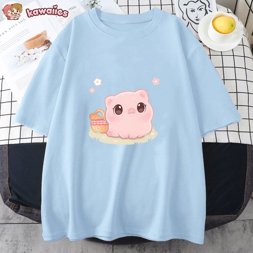 Kawaii Piggy Unisex Tee-Enchanted peach