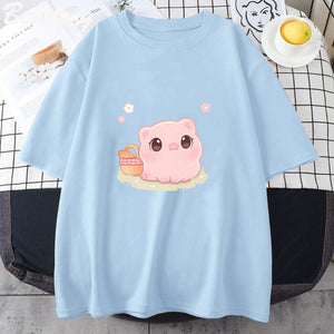 Kawaii Piggy Unisex Tee-Enchanted peach