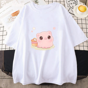 Kawaii Piggy Unisex Tee-Enchanted peach