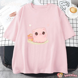 Kawaii Piggy Unisex Tee-Enchanted peach