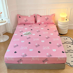 Kawaii Pink Cat Print Bedsheet Only-Enchanted peach