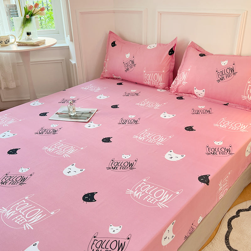 Kawaii Pink Cat Print Bedsheet Only-Enchanted peach