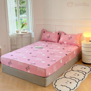 Kawaii Pink Cat Print Bedsheet Only-Enchanted peach