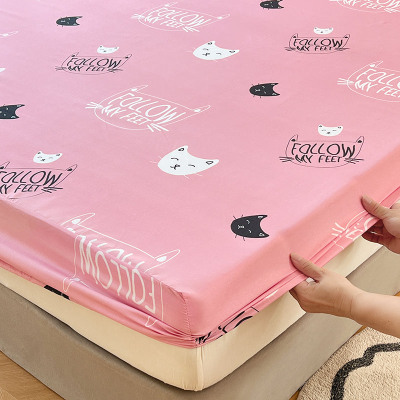 Kawaii Pink Cat Print Bedsheet Only-Enchanted peach