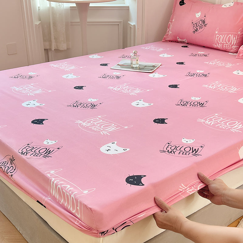 Kawaii Pink Cat Print Bedsheet Only-Enchanted peach