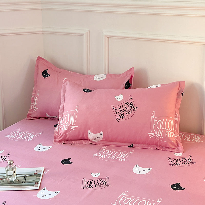 Kawaii Pink Cat Print Bedsheet Only-Enchanted peach