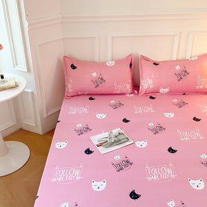 Kawaii Pink Cat Print Bedsheet Only-Enchanted peach