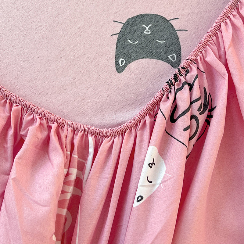 Kawaii Pink Cat Print Bedsheet Only-Enchanted peach