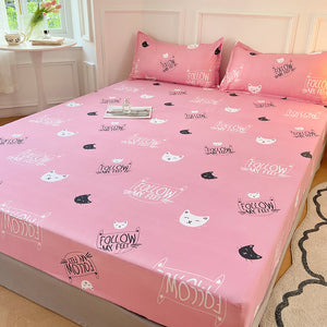 Kawaii Pink Cat Print Bedsheet Only-Enchanted peach