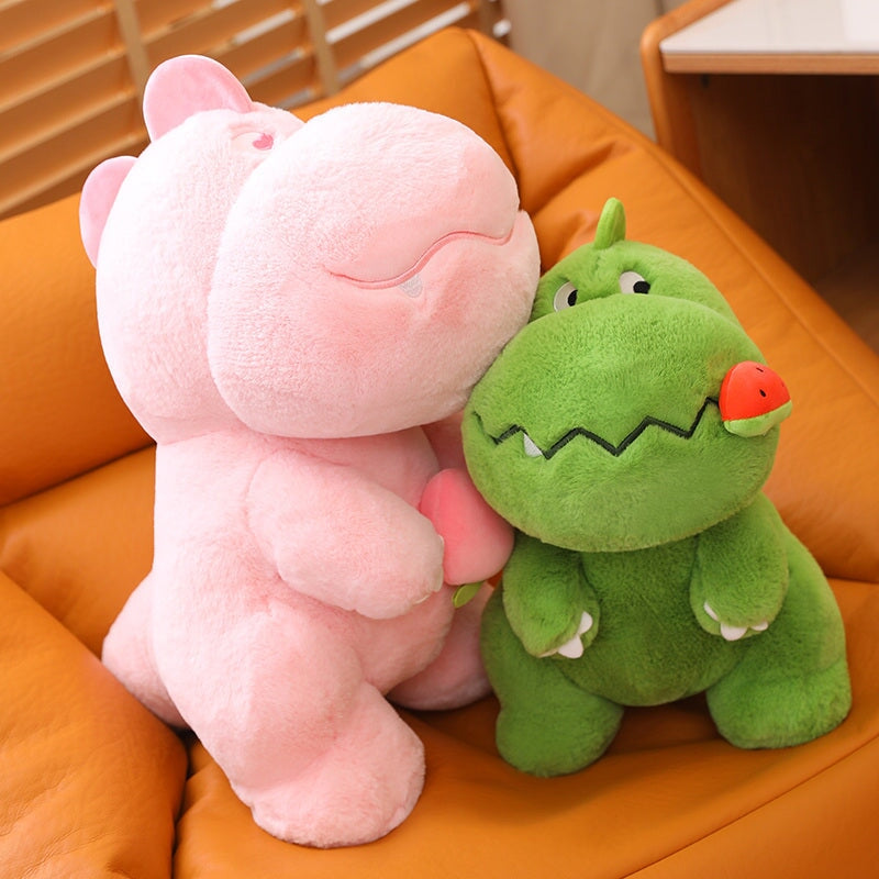 Kawaii Pink Green Fluffy Dinosaur Plushies-Enchanted peach