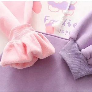 Kawaii Pink Purple White Bunny Strawberry Three-tone Hoodie-Enchanted peach