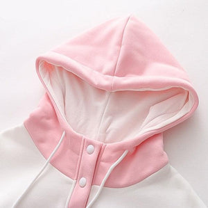 Kawaii Pink Purple White Bunny Strawberry Three-tone Hoodie-Enchanted peach