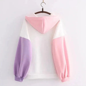 Kawaii Pink Purple White Bunny Strawberry Three-tone Hoodie-Enchanted peach