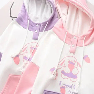 Kawaii Pink Purple White Bunny Strawberry Three-tone Hoodie-Enchanted peach