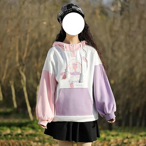 Kawaii Pink Purple White Bunny Strawberry Three-tone Hoodie-Enchanted peach