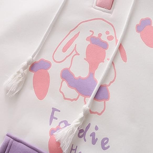 Kawaii Pink Purple White Bunny Strawberry Three-tone Hoodie-Enchanted peach