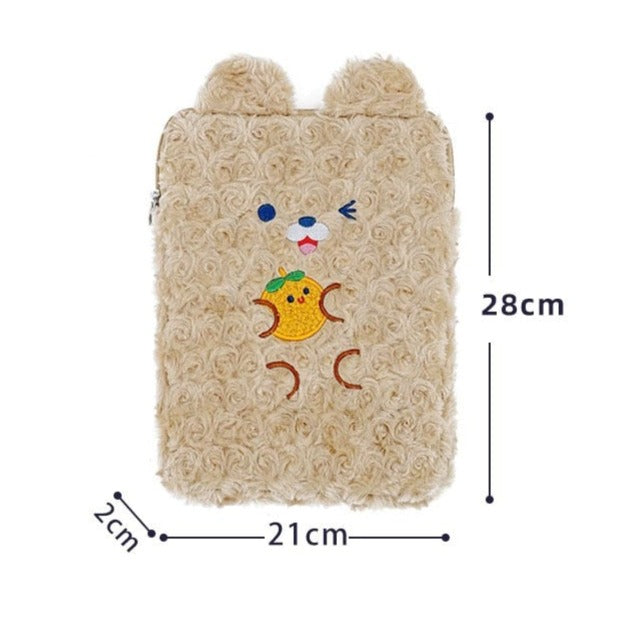 Kawaii Rabbit & Bear iPad Case Pouch Cover-Enchanted peach