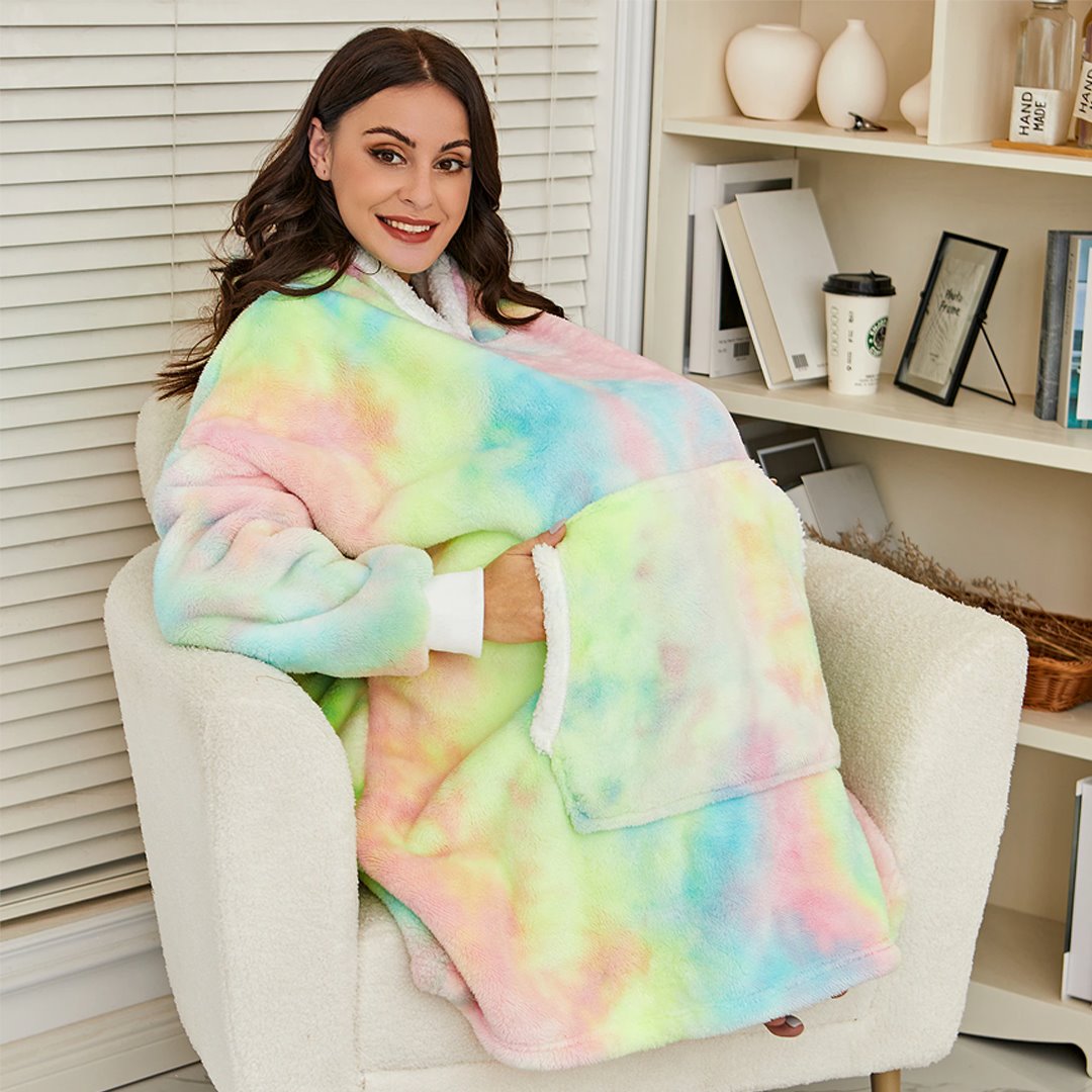 Kawaii Rainbow Oversized Thick Blanket Hoodie-Enchanted peach