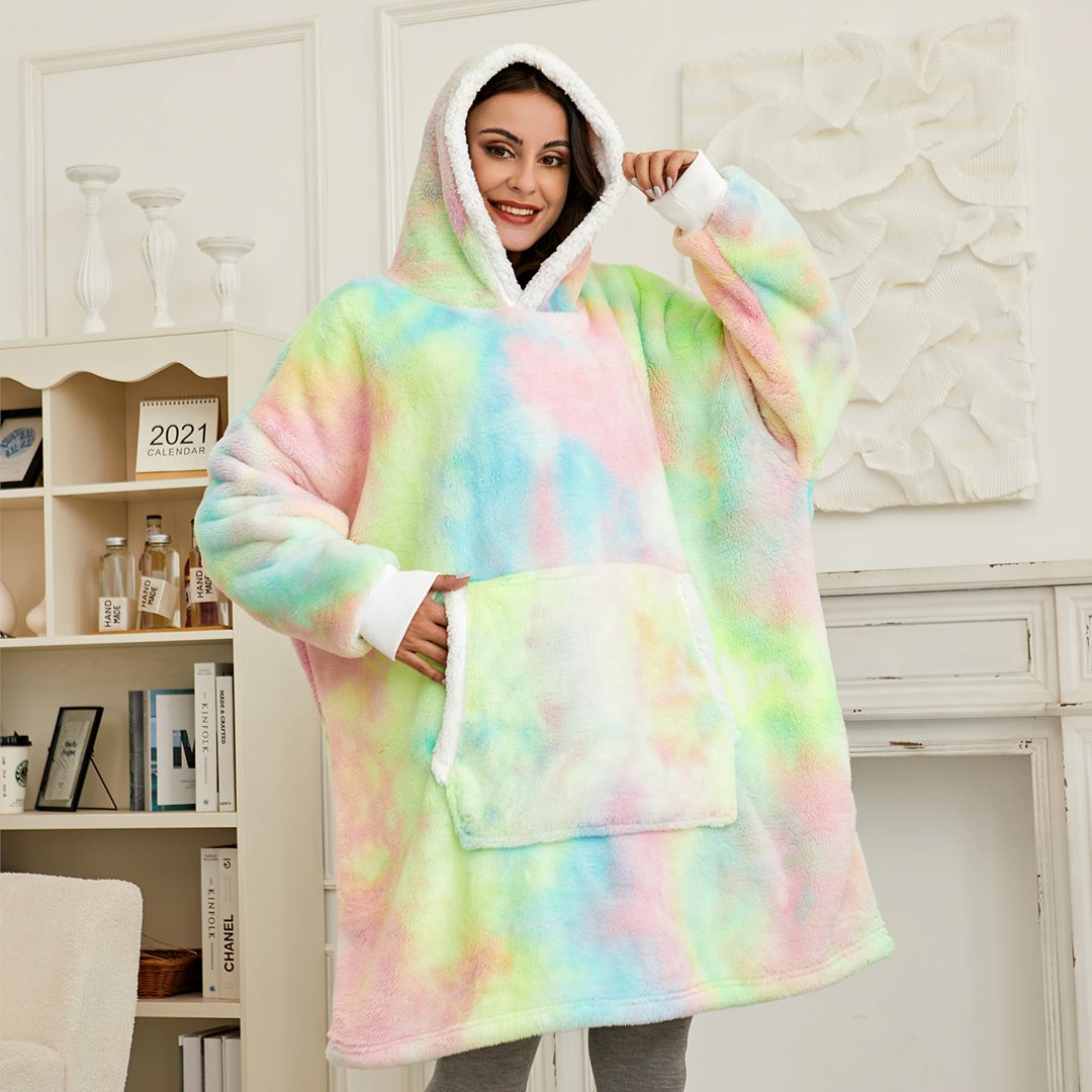 Kawaii Rainbow Oversized Thick Blanket Hoodie-Enchanted peach