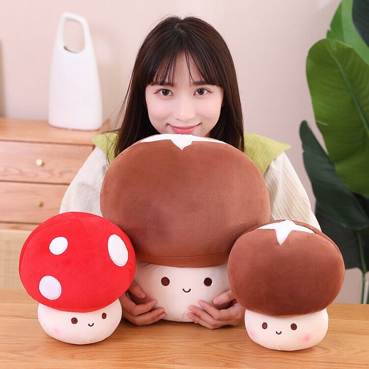 Kawaii Red Brown White Mushroom Plushie Family-Enchanted peach