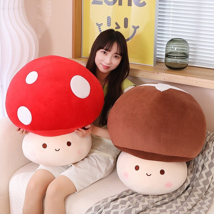 Kawaii Red Brown White Mushroom Plushie Family-Enchanted peach