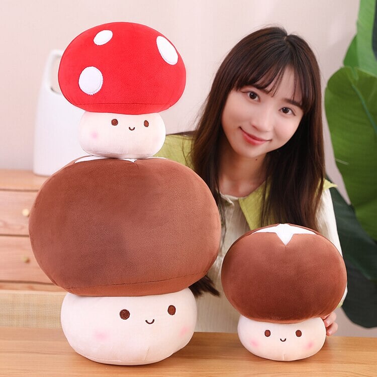 Kawaii Red Brown White Mushroom Plushie Family-Enchanted peach