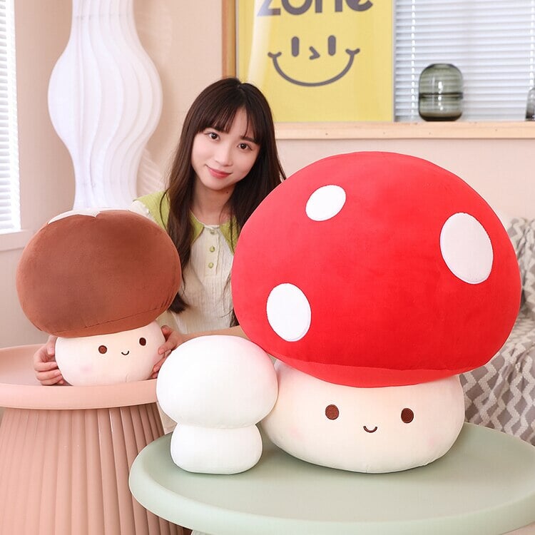 Kawaii Red Brown White Mushroom Plushie Family-Enchanted peach