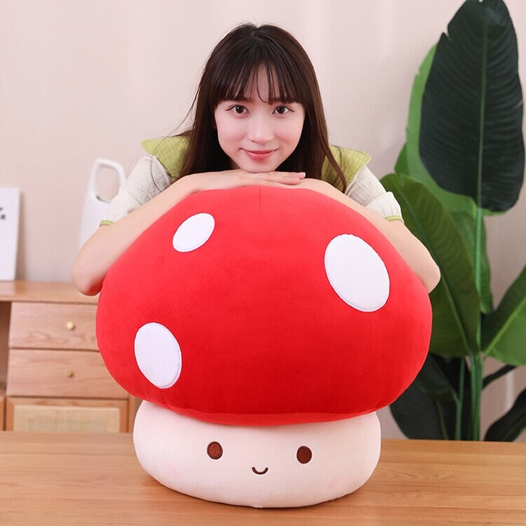 Kawaii Red Brown White Mushroom Plushie Family-Enchanted peach