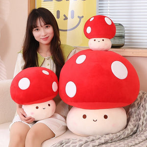 Kawaii Red Brown White Mushroom Plushie Family-Enchanted peach