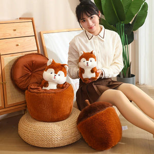 Kawaii Red Squirrel Acorn Plushie-Enchanted peach