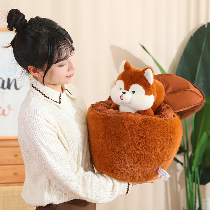 Kawaii Red Squirrel Acorn Plushie-Enchanted peach