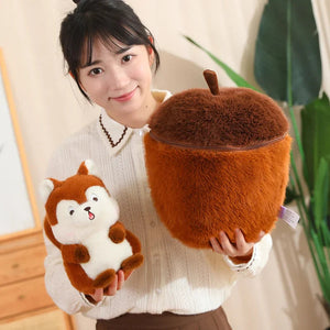 Kawaii Red Squirrel Acorn Plushie-Enchanted peach