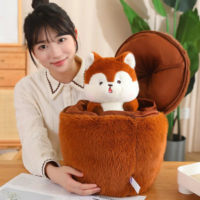 Kawaii Red Squirrel Acorn Plushie-Enchanted peach